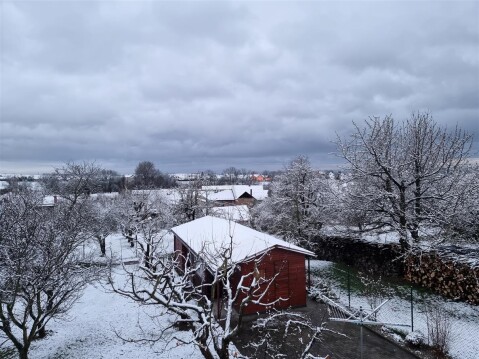 A takto pohled z balkónu na zahradu a naši obec...